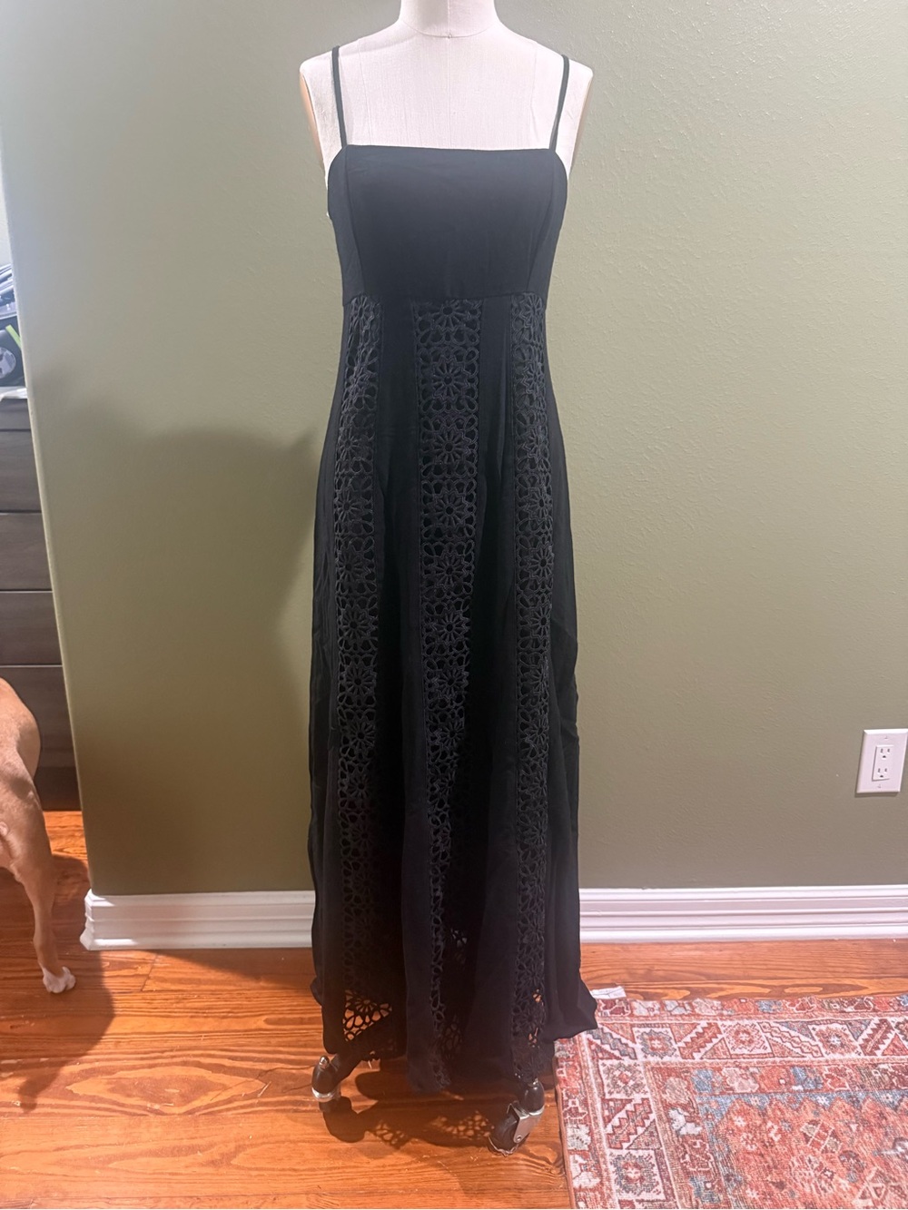 HYFVE Black Lace-Panel Spaghetti Strap Maxi Dress